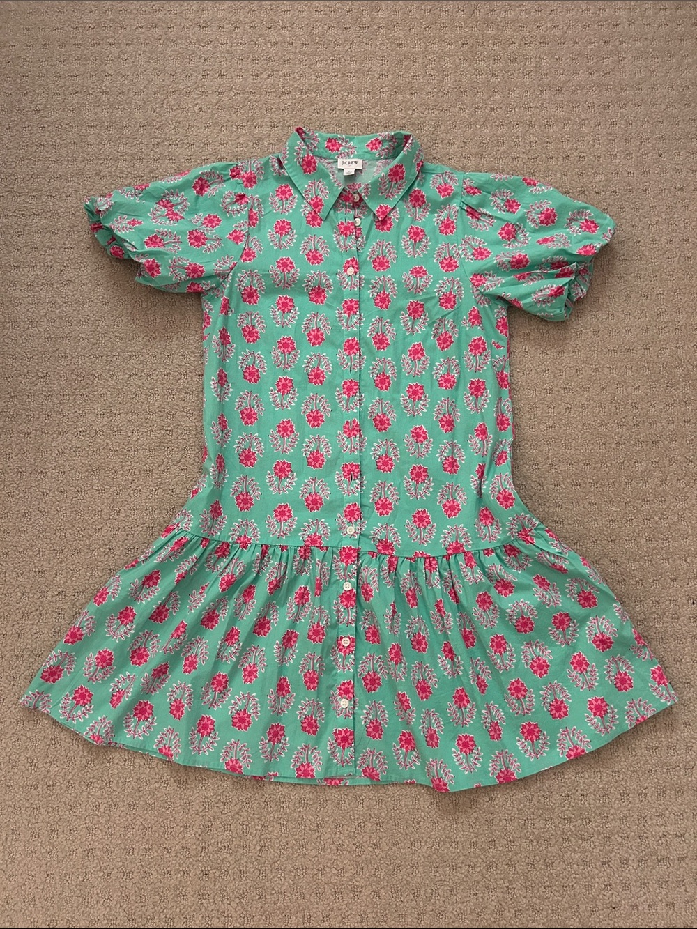 J. Crew Mini Dress Mint Green Pink Floral Print